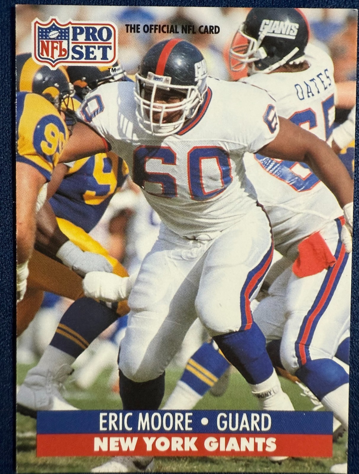 1991 PRO SET MOBIL FACT #69 ERIC MOORE (NEW YORK GIANTS) FOOTBALL CARD
