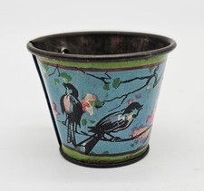 Ohio Art Tin Toy Tea Cup Bluebirds  Blossoms Litho Mug 1-1/2  Tall 1920s