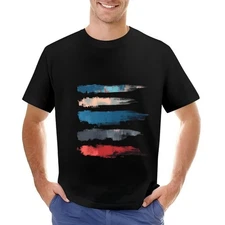 Men's Cotton Short Sleeve T-Shirt with Artistic Brushstroke Design -All-cotton
