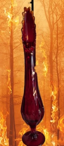 MCM Vtg Fenton/L. E. Smith Ruby Red Flame /Glowing Thumb print Swung Vase, 17in