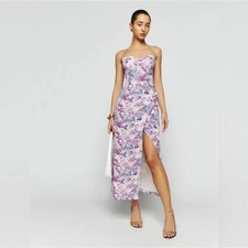 Reformation Kourtney Purple Floral Midi Dress, Size 12 Wedding Guest High Slit