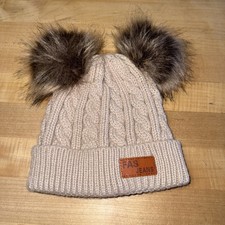 Child s Winter Hat FAS Jeans Tan Cuffed With Two Faux Fur Balls