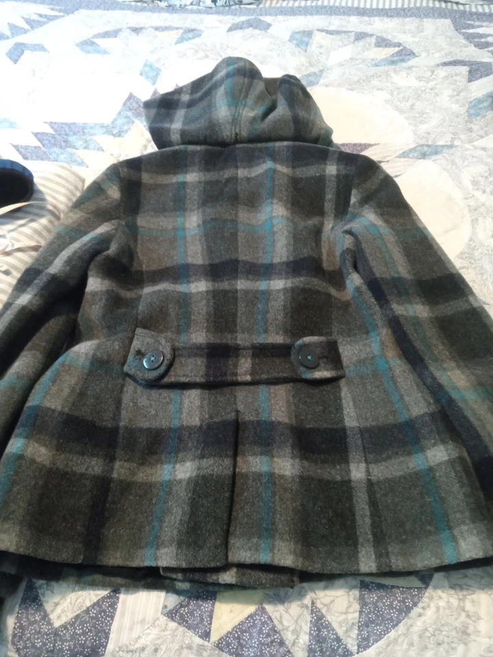 Casaco American Eagle Outfitters feminino/júnior lã ervilha azul xadrez, pequeno - Imagem 3 de 4