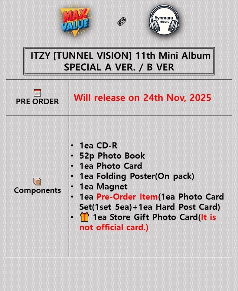 ITZY [TUNNEL VISION] 11th Mini Album SPECIAL Ver./CD+P.Book+Card+Poster+POB+GIFT - Image 2 of 4