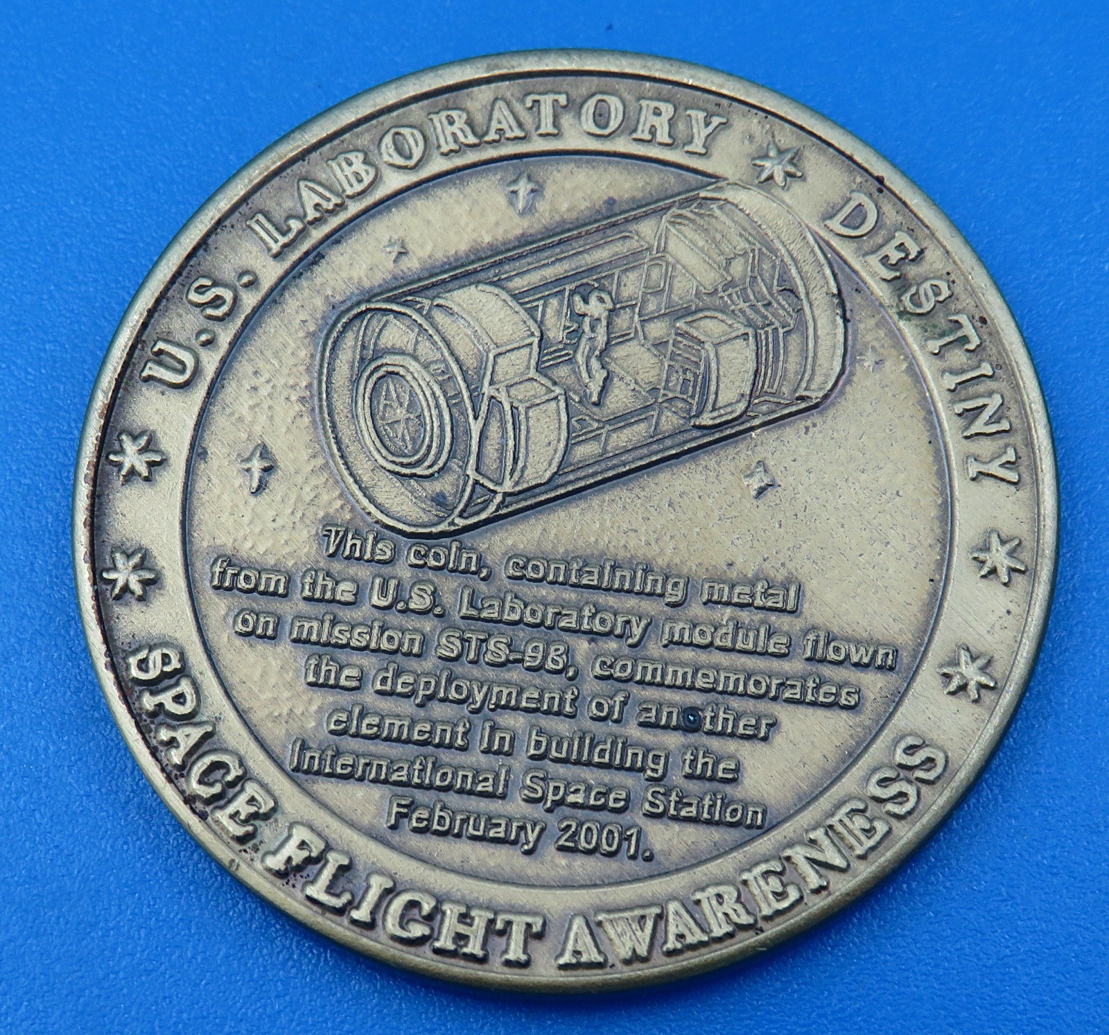 NASA Coin vtg Made with METAL from ISS! STS-98 Space Shuttle ATLANTIS ...