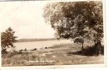 Vintage Postcard MI RPPC Mecosta Tubbs Lake Boats c1948 -145