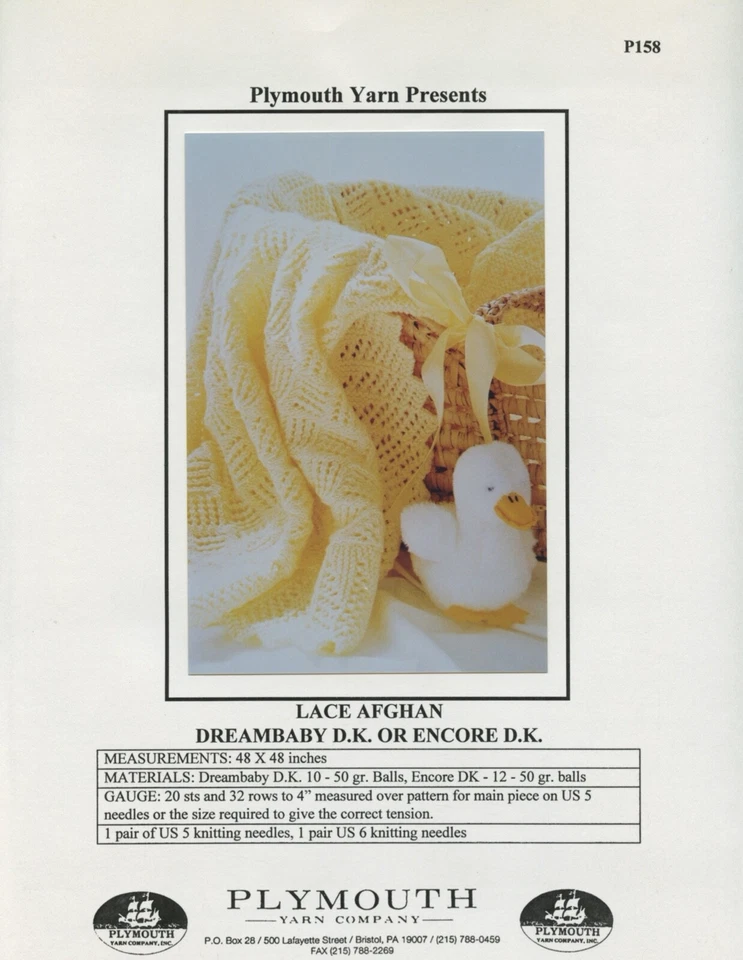 Plymouth Knitting Pattern P158 Dreambaby DK or Encore DK Lace Afghan - Image 3 of 3