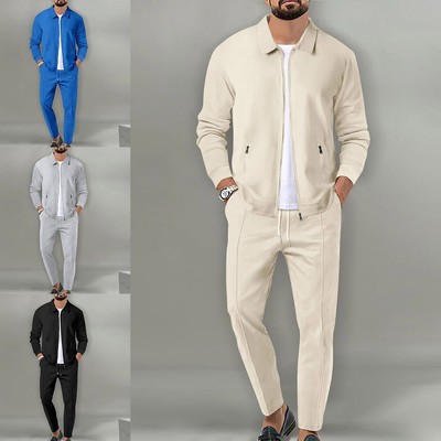 Modern Men's 2PCS Waffle Ensemble Stylish Jacket and Trousers for Seasons