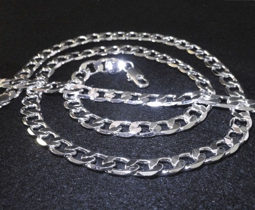 Mens Polished 925 Silver Filled Plated 24" long Necklace Chain Bracelet Set - Picture 5 of 7