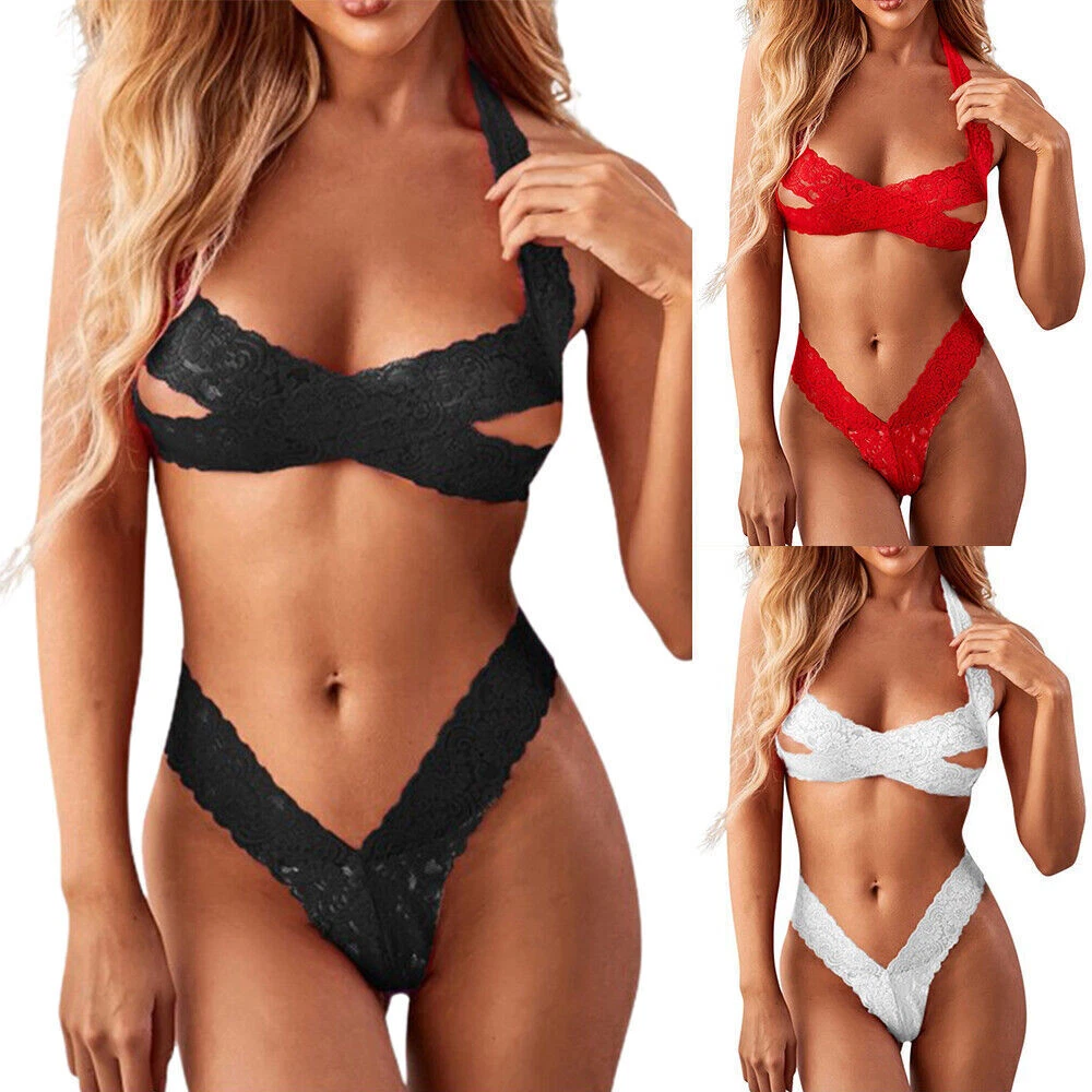 Women s Sexy Lingerie Hollow Bra Top V Thong Underwear Set