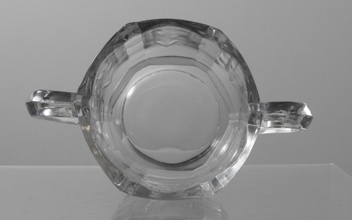 Muesca grabada de hojas vintage con 2 manijas de vidrio transparente abierto azúcar aproximadamente 2 5/8" B37 - Imagen 6 de 11