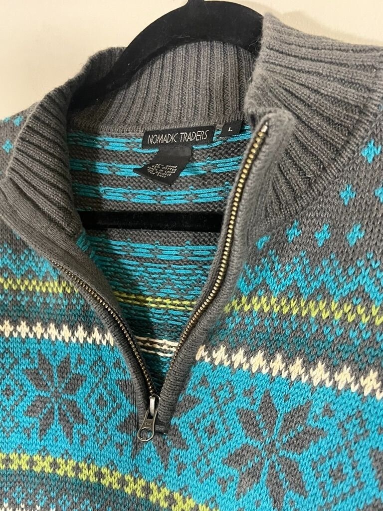 Nomadic Traders Sweater L Blue Pullover Knit Snow… - image 3