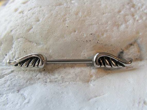PAIR 14G STEEL ANGEL WING NIPPLE BARBELL RING PIERCING BODY JEWELRY NIPPLERINGS - Picture 3 of 3