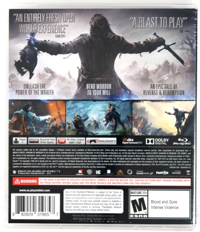 Middle-earth: Shadow of Mordor (Sony PlayStation 3, 2014) Brand New Sealed PS3 - Image 2 of 2