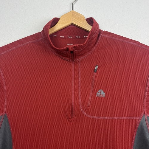 Nike Dri Fit ACG Activewear Top Mens XL Red Black 1/4 Zip Pullover Long Sleeve - Picture 2 of 12