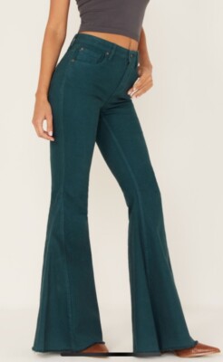 Shyanne Super Flare Jeans Womens 28 X 34  Bootcut Teal Green Denim Pants NWT