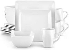 16pc Square Dinner Set Plates Bowls Mugs White Crockery Stoneware Tableware
