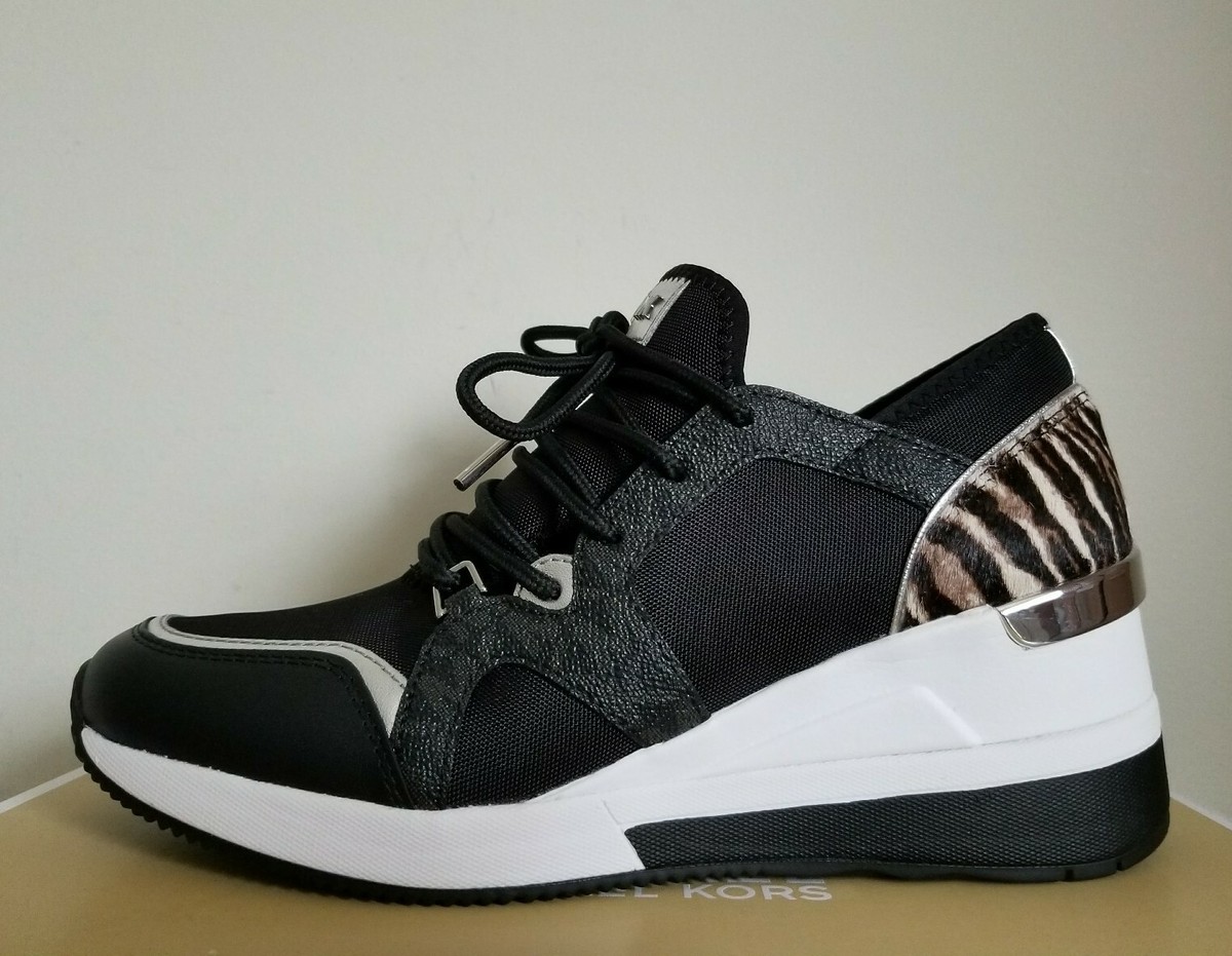 Michael Kors Black and Silver Elastic Strap Slip-On Wedge Sneakers Size 9M Michael Kors Women main image 4