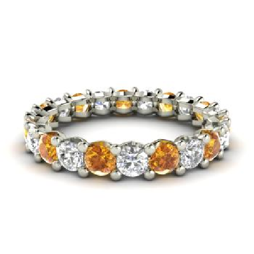 2.64 Ct Round Real Citrine & Diamond Engagement Eternity Band 14K White Gold - Picture 8 of 10