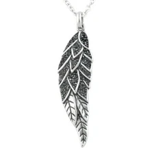 Angel Wing Pendant with Black Cubic Zirconia Feather Pendant Stainless Steel