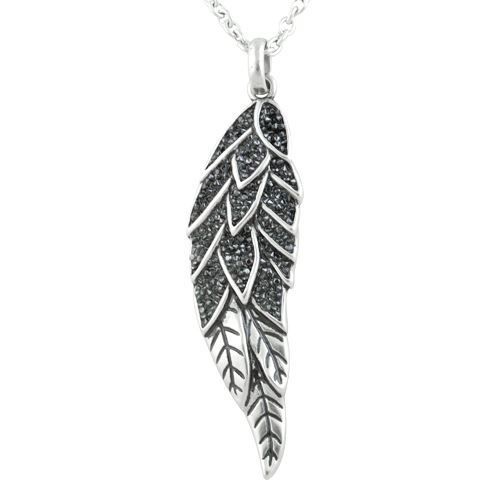 Angel Wing Pendant with Black Cubic Zirconia Feather Pendant Stainless Steel - Picture 1 of 3