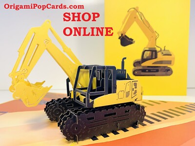 Origami Pop Cards Worker Crane Truck Digger Greeting Pop Card Happy Birthday MAN