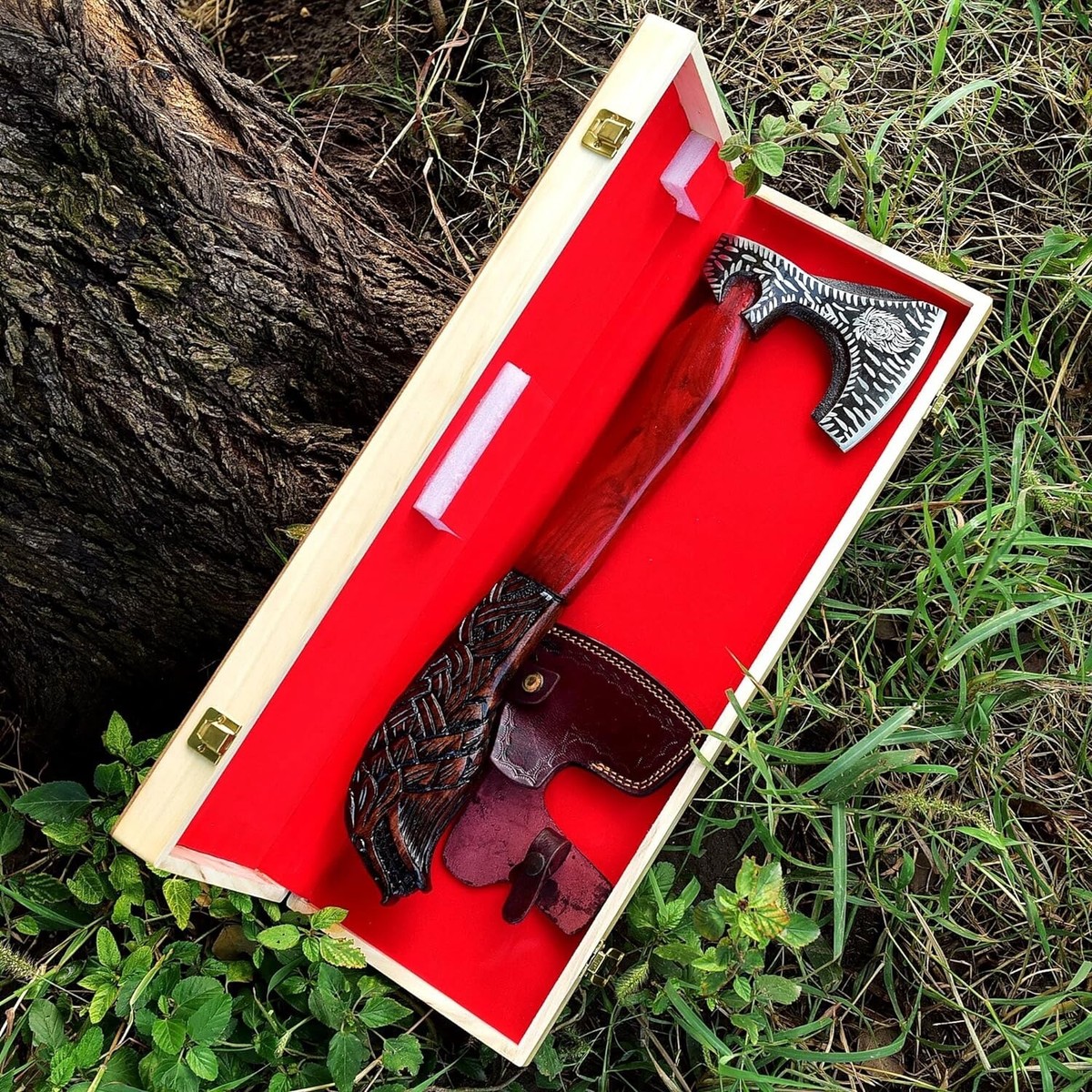 Custom Handmade High Carbon Steel Viking Axe Hatchet 19 inch; wood