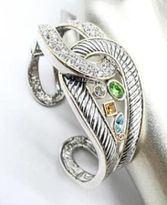 UNIQUE Chunky 18kt Gold Plated Multi Crystals Cable Loop Hinged Cuff Bracelet