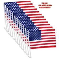 12 Pack Lot NEW USA Flags Car Window Clip On Fan Banners Car Flag US Seller