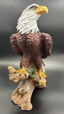 Bald Eagle on Tree Trunk Decorative Statue Sculpture Figurine 10'' Poly Resin