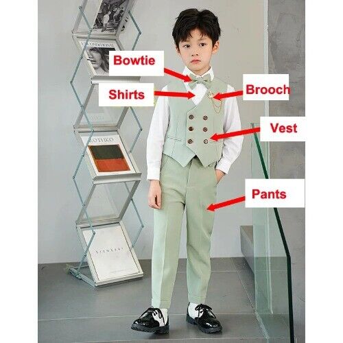 LOT Children's Formal Suit Boy Performance Kids Blazer Vest Pants Bowtie Outfit - Picture 30 of 34