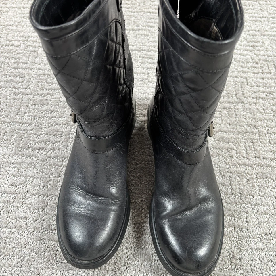 Botas Aquatalia By Marvin K 5.5 Cuero Negro Acolchadas Media Pantorrilla Moto Italia Mujer Foto 4 de 4