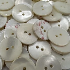 White "Real" Oyster Shell Button Flat Face Wht/Red Speck Back 21mm 13/16"  2hole