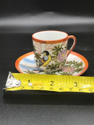 Occupied Japan Hand Painted Teacup & Saucer Demitasse Bird Orange Floral - Picture 9 of 10