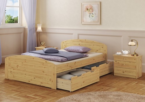 Robusto telaio letto matrimoniale 140x200 in Pino 3 utili cassettoni 60.50-14oR - Foto 2 di 7