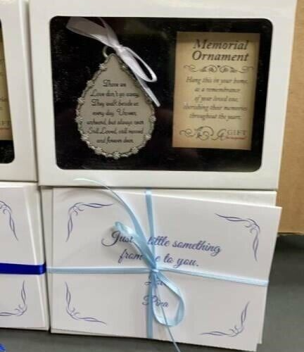(2) MEMORIAL ORNAMENT Tear Drop shape_in Loving Memory Pewter in Gift box - NEW - Picture 3 of 3