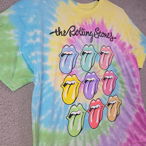 ROLLING STONES TIE DYE SHIRT Mens Extra Large XL BLUE Pink CASUAL Logo NWT - Picture 5 of 10