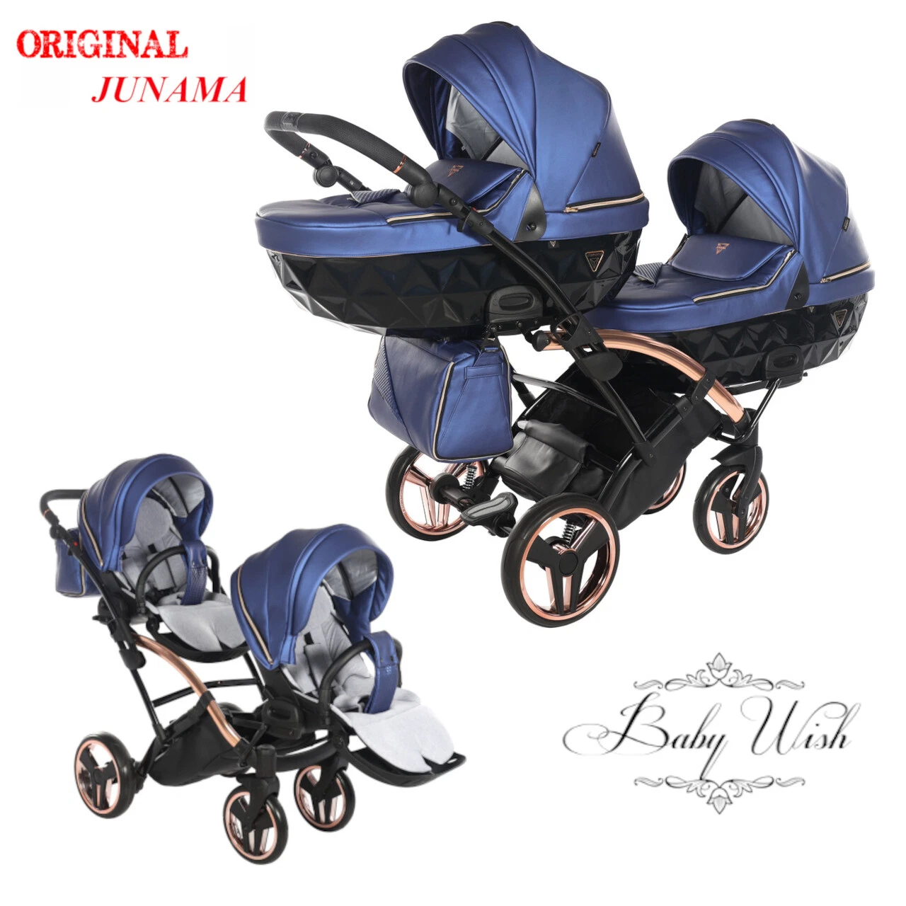 JUNAMA FLUO LINE DUO SLIM V2 BABY TANDEM DOUBLE TWIN PRAM 2in1 PUSHCHAIR