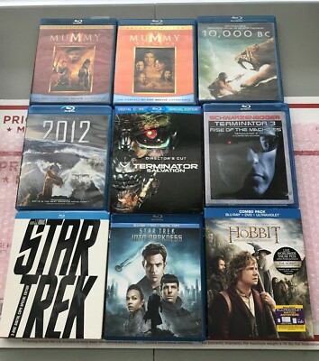 9 Genuine ACTION BLU-RAY MOVIE LOT BUNDLE STAR TREK 1 &2,2012,MUMMY 2 & 3,HOBBIT