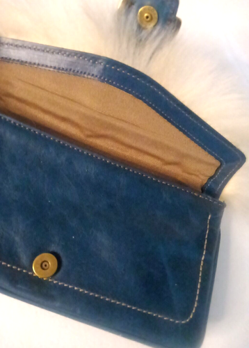 Coach Handgelenktasche Leder Geldbörse Lammfell Galaxy Blau Schnalle Klappe Kunstfell - Bild 4 von 8