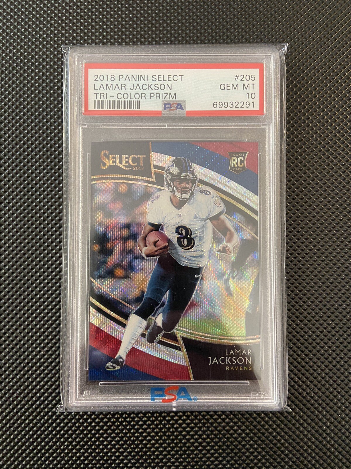 2018 panini select lamar jackson psa 10 Tri-color Prizm #/99 Rc Field Level #205