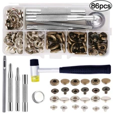 Leather Snap Fasteners Kit Press Stud Metal Button Snaps with Hammer Tools DIY