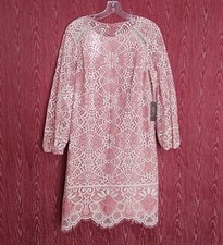 VINCE CAMUTO Lace Blouson-Sleeve Knee Length Shift Dress Women's Sz 12