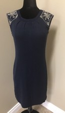 ECI New York Dress Womens Navy Blue Cotton/Acrylic Sweater Sheath Dress Sz 4 NWT