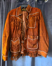 Vintage Unisex Authentic Hippie Western Brown Fringe Suede Jacket