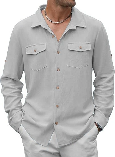 Business shirt men's cotton linen casual long sleeved shirt - Image 3 of 4