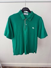 Vintage Burberry Mens Polo Shirt Green Nova Check Placket