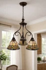 Vintage Tiffany Style 3 Light Shade Chandelier Scrolled Arms Stained Glass