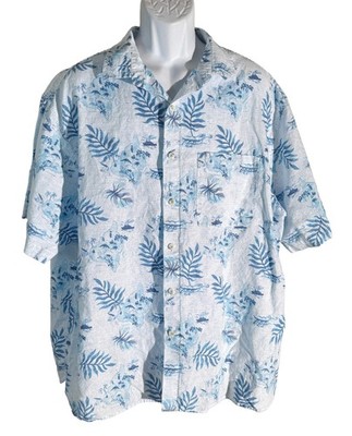 CARIBBEAN Men's Short Sleeve Button Down Floral Hawaiian Shirt White Blue 2XB