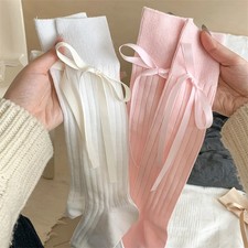 Long Women's Socks High Quality Solid Color Bow Sweet Knee High Socks Femme